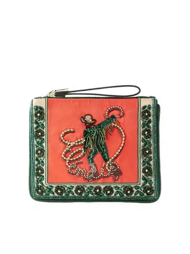 ALÉMAIS Ace Embellished Leather-trimmed Satin Clutch