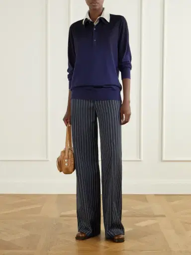 Acne Studios Layered Silk, Wool And Cashmere-blend Polo Sweater | Thumbnail 2