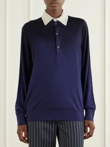 Acne Studios Layered Silk, Wool And Cashmere-blend Polo Sweater | Thumbnail 3