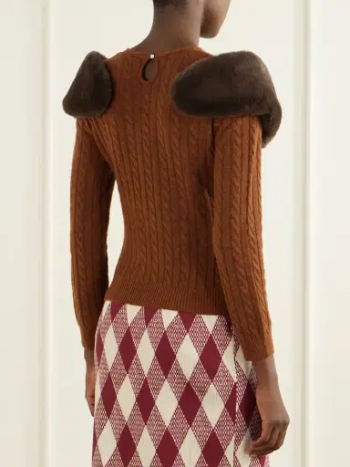 SHUSHU/TONG Plush-trimmed Cable-knit Wool And Lyocell-blend Sweater | Thumbnail 3 SHUSHU/TONG Plush-trimmed Cable-knit Wool And Lyocell-blend Sweater | Thumbnail 3