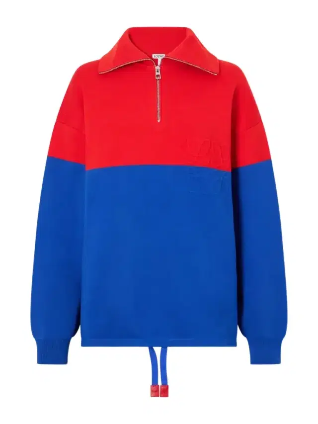 Loewe Anagram-embossed Two-tone Cotton-blend Jersey Half-zip Sweatshirt