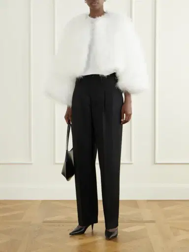 Yves Salomon Cropped Feather-trimmed Satin Cape | Thumbnail 2 Yves Salomon Cropped Feather-trimmed Satin Cape | Thumbnail 2