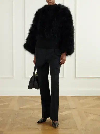Yves Salomon Cropped Feather-trimmed Satin Cape | Thumbnail 2 Yves Salomon Cropped Feather-trimmed Satin Cape | Thumbnail 2