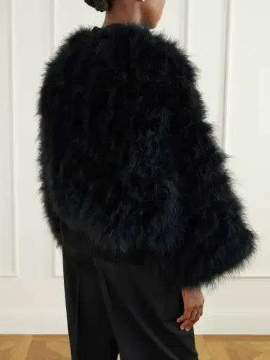 Yves Salomon Cropped Feather-trimmed Satin Cape | Thumbnail 3 Yves Salomon Cropped Feather-trimmed Satin Cape | Thumbnail 3