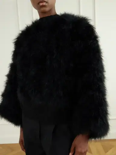 Yves Salomon Cropped Feather-trimmed Satin Cape | Thumbnail 4 Yves Salomon Cropped Feather-trimmed Satin Cape | Thumbnail 4