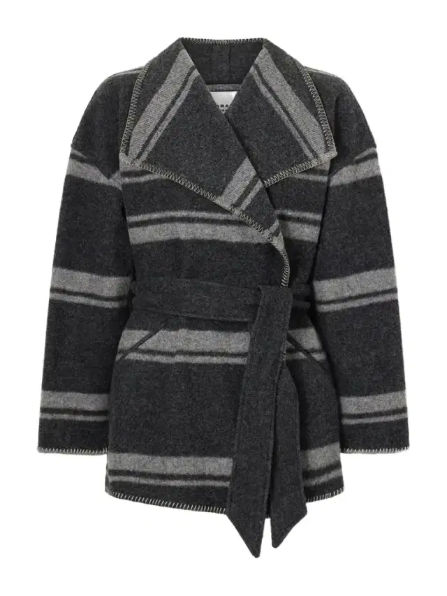 Marant Étoile Brea Belted Striped Knitted Coat