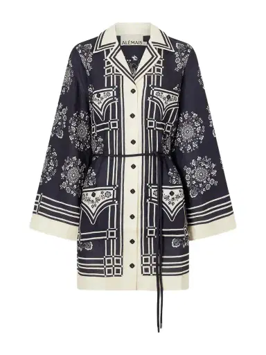 ALÉMAIS Banderra Belted Printed Linen Mini Dress | Thumbnail 1 ALÉMAIS Banderra Belted Printed Linen Mini Dress | Thumbnail 1