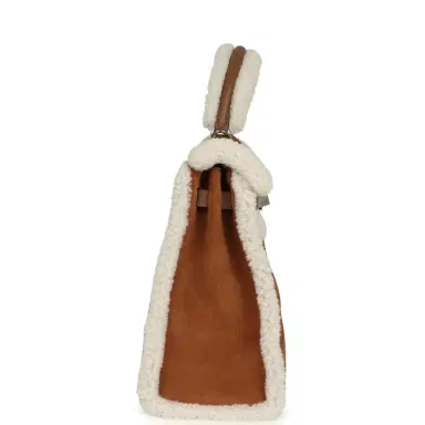 HERMÈS Hermes Teddy Kelly Retourne 35 Chamois, Ecru Shearling, Alezan Swift Palladium Hardware | Thumbnail 3