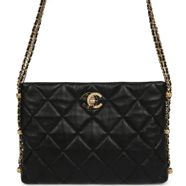 Chanel Pre-owned Chanel Crush On Chains Hobo Bag Black Lambskin Antique Gold Hardware