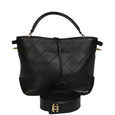 Chanel Pre-owned Chanel Top Handle Bucket Bag Black Calfskin Gold Hardware | Thumbnail 1 Chanel Pre-owned Chanel Top Handle Bucket Bag Black Calfskin Gold Hardware | Thumbnail 1