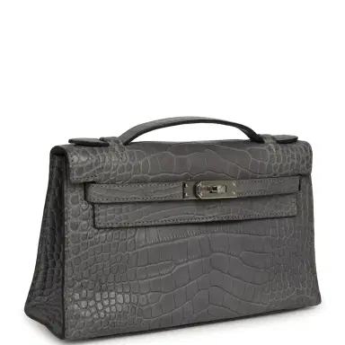 HERMÈS Pre-owned Hermes Kelly Pochette Gris Paris Matte Alligator Palladium Hardware | Thumbnail 2