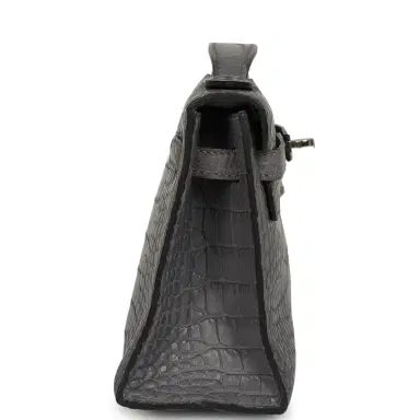 HERMÈS Pre-owned Hermes Kelly Pochette Gris Paris Matte Alligator Palladium Hardware | Thumbnail 3