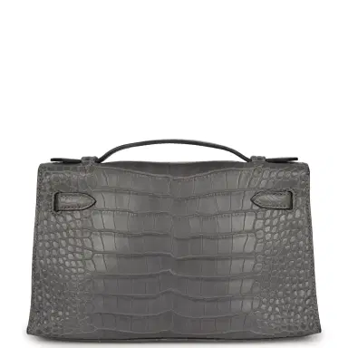 HERMÈS Pre-owned Hermes Kelly Pochette Gris Paris Matte Alligator Palladium Hardware | Thumbnail 4