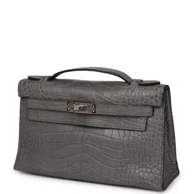 HERMÈS Pre-owned Hermes Kelly Pochette Gris Paris Matte Alligator Palladium Hardware | Thumbnail 5