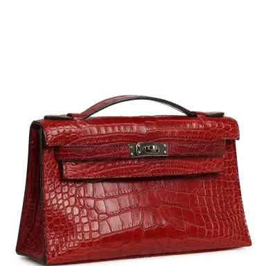 HERMÈS Pre-owned Hermes Kelly Pochette Rouge H Matte Alligator Mississippiensis Palladium Hardware | Thumbnail 2