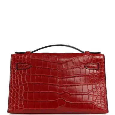 HERMÈS Pre-owned Hermes Kelly Pochette Rouge H Matte Alligator Mississippiensis Palladium Hardware | Thumbnail 3