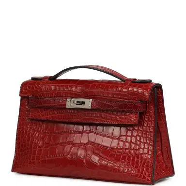 HERMÈS Pre-owned Hermes Kelly Pochette Rouge H Matte Alligator Mississippiensis Palladium Hardware | Thumbnail 5