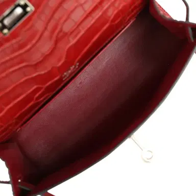 HERMÈS Pre-owned Hermes Kelly Pochette Rouge H Matte Alligator Mississippiensis Palladium Hardware | Thumbnail 8