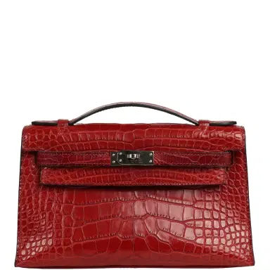 HERMÈS Pre-owned Hermes Kelly Pochette Rouge H Matte Alligator Mississippiensis Palladium Hardware | Thumbnail 1