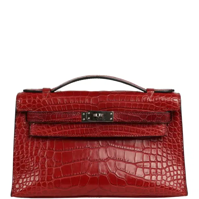 HERMÈS Pre-owned Hermes Kelly Pochette Rouge H Matte Alligator Mississippiensis Palladium Hardware