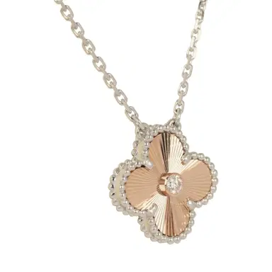 Van Cleef & Arpels Van Cleef & Arpels 2024 Holiday Vintage Alhambra Pendant Necklace Rose Gold Guilloche 18K White Gold & Diamonds | Thumbnail 3 Van Cleef & Arpels Van Cleef & Arpels 2024 Holiday Vintage Alhambra Pendant Necklace Rose Gold Guilloche 18K White Gold & Diamonds | Thumbnail 3