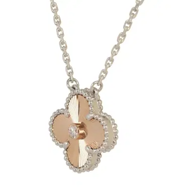 Van Cleef & Arpels Van Cleef & Arpels 2024 Holiday Vintage Alhambra Pendant Necklace Rose Gold Guilloche 18K White Gold & Diamonds | Thumbnail 5 Van Cleef & Arpels Van Cleef & Arpels 2024 Holiday Vintage Alhambra Pendant Necklace Rose Gold Guilloche 18K White Gold & Diamonds | Thumbnail 5