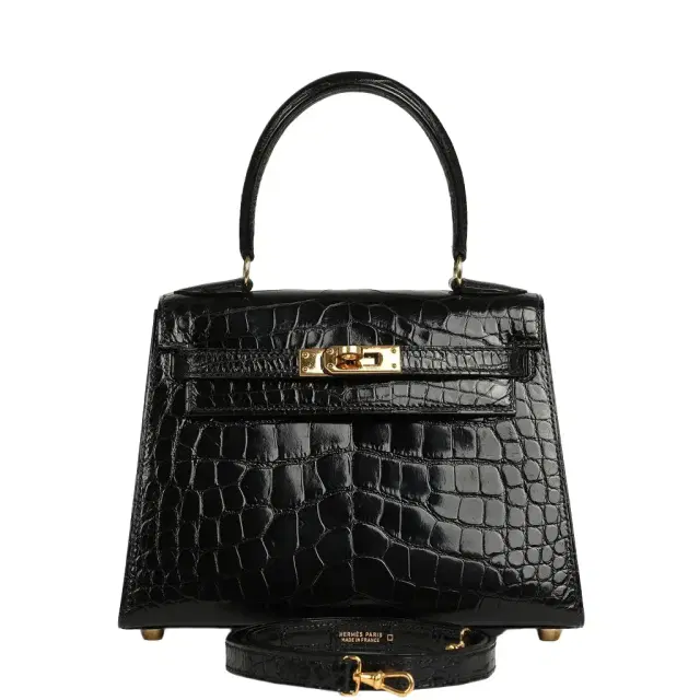 HERMÈS Vintage Hermes Kelly Sellier 20 Black Shiny Alligator Mississippiensis Gold Hardware