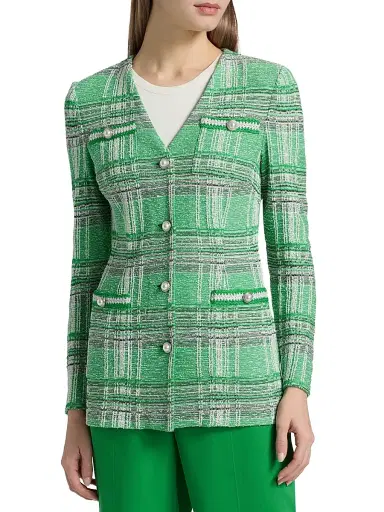 Misook Women's Tailored Crochet Plaid Blazer - Clover Field | Thumbnail 3