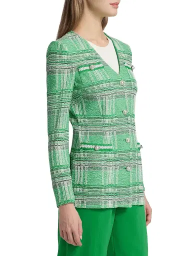 Misook Women's Tailored Crochet Plaid Blazer - Clover Field | Thumbnail 4