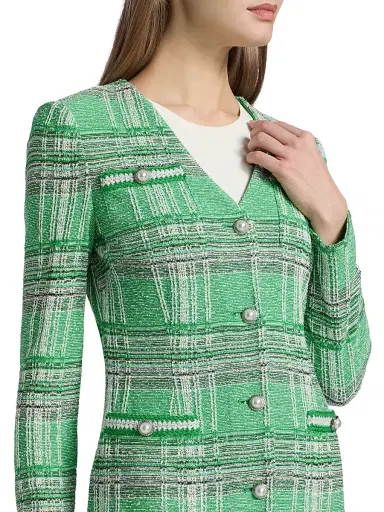 Misook Women's Tailored Crochet Plaid Blazer - Clover Field | Thumbnail 6