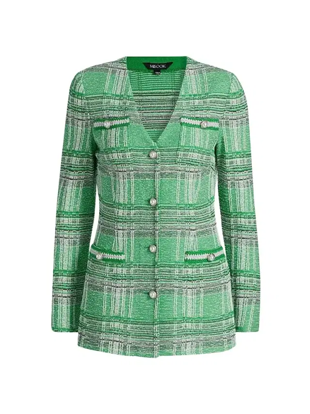 Misook Women's Tailored Crochet Plaid Blazer - Clover Field