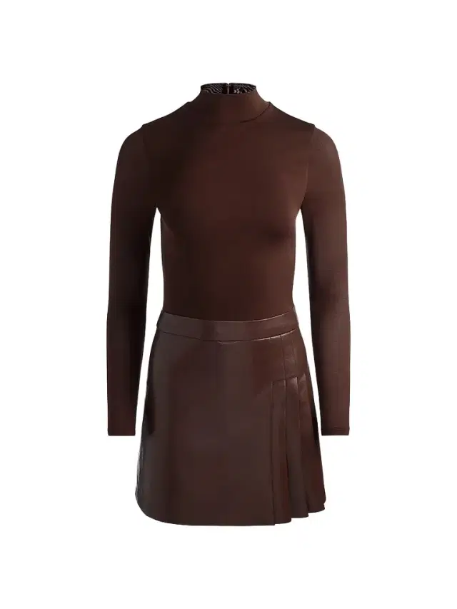 Alice + Olivia Women's Chara Mixed-Media Pleated-Skirt Mini Dress - Dark Chocolate