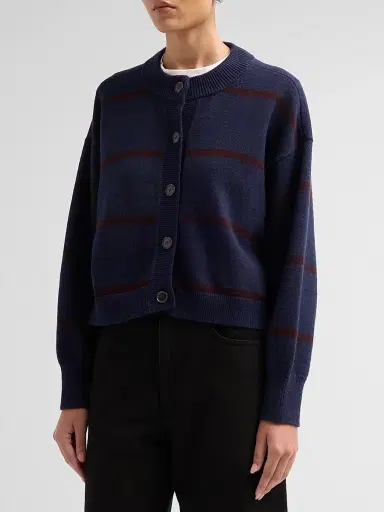 Frame Women's The Easy Femme Striped Cardigan - Navy Stripe | Thumbnail 4