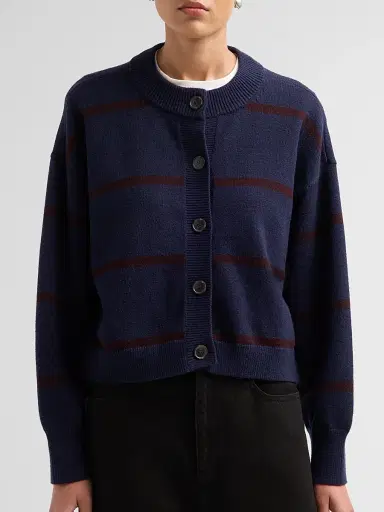 Frame Women's The Easy Femme Striped Cardigan - Navy Stripe | Thumbnail 5