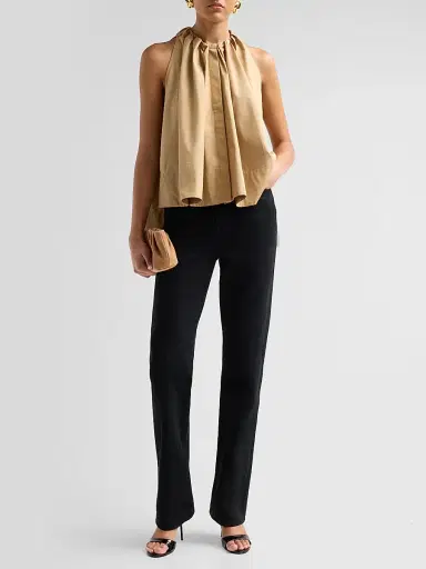 Co Women's Gathered High-Low tton Poplin Top - Camel | Thumbnail 2