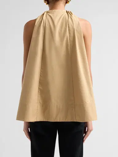 Co Women's Gathered High-Low tton Poplin Top - Camel | Thumbnail 3