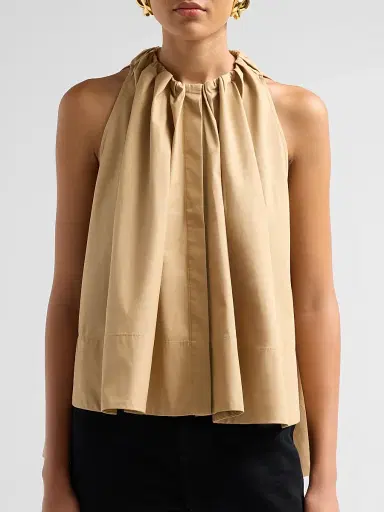 Co Women's Gathered High-Low tton Poplin Top - Camel | Thumbnail 5