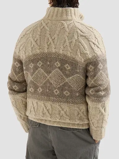 Brunello Cucinelli Men's Virgin Wool, Silk and Cashmere Chiné Cable Knit Down Jacket - Sand | Thumbnail 4