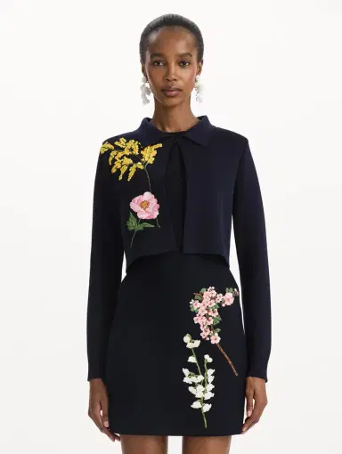 Oscar de la Renta Mixed Botanical Cropped Jacket | Thumbnail 2