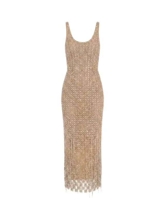 Oscar de la Renta Crystal & Glass Embroidered Cocktail Dress