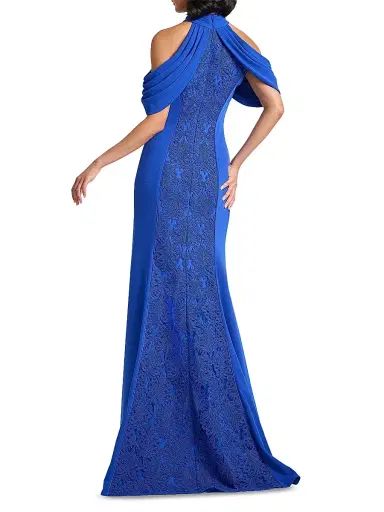 Tadashi Shoji Women's Cold-Shoulder Corded Lace Gown - Mystic Blue | Thumbnail 5