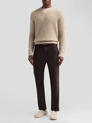 Vince Men's Waffle Donegal V-Neck Sweater - Cahuenga Khaki | Thumbnail 2
