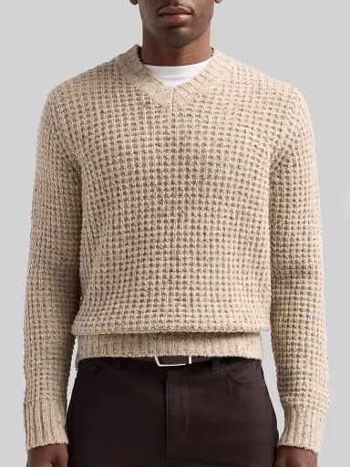 Vince Men's Waffle Donegal V-Neck Sweater - Cahuenga Khaki | Thumbnail 5