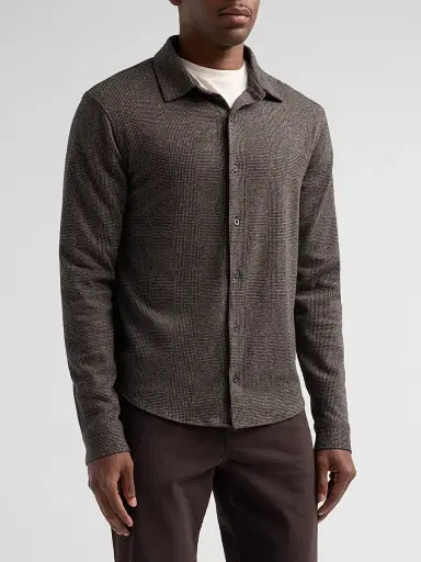 Vince Men's Glend Plaid Cotton-Blend Shirt - Oatmeal Black | Thumbnail 4