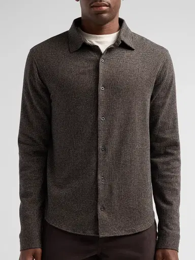 Vince Men's Glend Plaid Cotton-Blend Shirt - Oatmeal Black | Thumbnail 5
