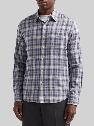 Vince Men's Exchange Plaid Cotton Shirt - Dark Lilac | Thumbnail 4