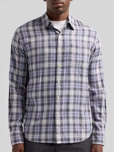 Vince Men's Exchange Plaid Cotton Shirt - Dark Lilac | Thumbnail 5