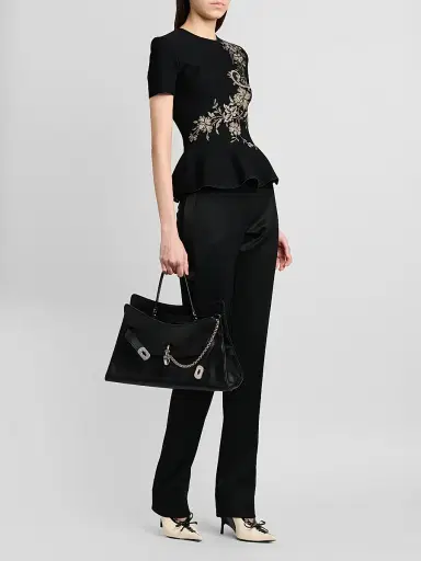 Alexander McQueen Women's Locke Leather Top Handle Bag - Black Silver | Thumbnail 2