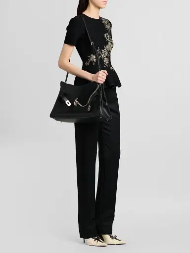 Alexander McQueen Women's Locke Leather Top Handle Bag - Black Silver | Thumbnail 3