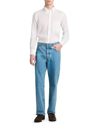 Thom Browne Men's Engineered 4-Bar Linen Straight-Fit Shirt - White | Thumbnail 2 Thom Browne Men's Engineered 4-Bar Linen Straight-Fit Shirt - White | Thumbnail 2